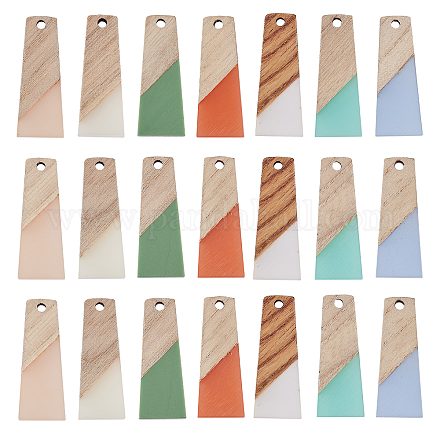 OLYCRAFT 21pcs Resin Wooden Earring Pendants Trapezoid Vintage Resin Wood Statement Jewelry Findings for Necklace and Earring Making - Mixed Color RESI-OC0001-01-1