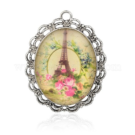 Ovale Torre Eiffel foto di vetro grandi ciondoli PALLOY-J575-03AS-1