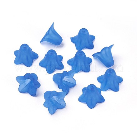 Blu satinato perline fiore acrilico trasparente X-PLF018-10-1