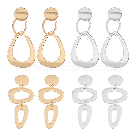 ANATTASOUL 4 Pairs 4 Style Alloy Hollow Teardrop Dangle Stud Earrings for Women EJEW-AN0004-34-1