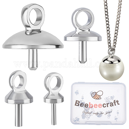 Beebeecraft 40Pcs 4 Size Eye Pin Bail Peg Pendants 925 Sterling Silver Plated Pearl Cup Eye Pins with Small Pearl Cup for Half Drilled Beads Jewelry Making Findings FIND-BBC0001-13S-1