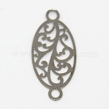 Flat Oval with Floral Pattern Connectors Brass Filigree Link Joiners KK-M005-04B-1