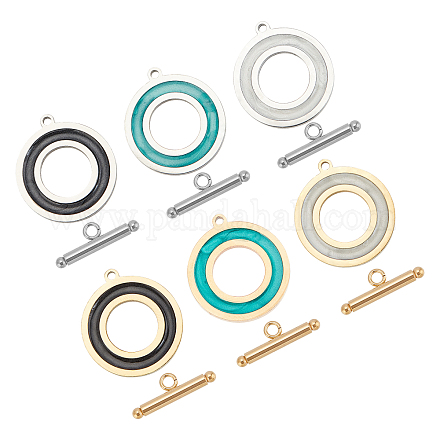 DICOSMETIC 6Sets 6 Colors Stainless Steel Enamel IQ Toggle Clasps OT End Clasps Tbar Toggle Clasps Bracelet Clasps for DIY Bracelat Necklace Making，Hole:2 mm STAS-DC0003-83-1