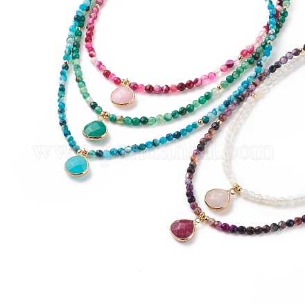 Teardrop Pendant Necklace with Round Beaded Chains NJEW-JN03921-1
