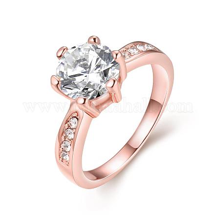 女性のための絶妙な真鍮婚約指輪チェコラインストーンリング  ローズゴールド  usサイズ7（17.3mm） RJEW-BB02141-7-1