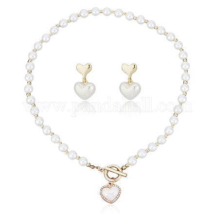 Anattasoul collier pendentif coeur perle en plastique abs avec chaînes perlées et boucles d'oreilles pendantes SJEW-AN0001-18-1