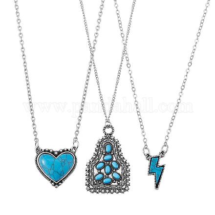 Collier turquoise synthétique collier ras du cou vintage éclairage pendentif colliers mode boho coeur bijoux cadeaux pour femmes anniversaire noël JN1097A-1