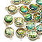 Resin Links connectors, with Golden Tone Brass Findings, Flat Round, Green, 17x11.5x5.5~6mm, Hole: 1.4~1.5mm