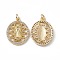 Brass Clear Cubic Zirconia Pendants, with Jump Ring, Oval with Virgin Mary Charms, Real 18K Gold Plated, 22x16.5x3mm, Hole: 3mm