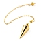 Brass Dowsing Pendulum Big Pointed Cone Pendants, with Lobster Claw Clasps and Chain, Rack Plating, Golden, 240mm, Hole: 2mm