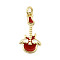 Brass Enamel Pendants, with Jump Rings, Guitar with Wing Charm, Real 18K Gold Plated, Dark Red, 17x9x2mm, Hole: 2.2mm