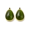 304 Stainless Steel Pendants, with Cat Eye, Real 14K Gold Plated, Teardrop, Dark Green, 22x14x7.4mm, Hole: 1.4mm