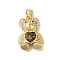 Rack Plating Brass Micro Pave Clear Cubic Zirconia Pendants, Heart Bear Charms with Synthetic Opal, Real 18K Gold Plated, Cadmium Free & Lead Free, Long-Lasting Plated, Black, 22.5x14.5x6.5mm, Hole: 3.5x3mm