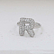 Brass Micro Pave Clear Cubic Zirconia Cuff Rings, Initial Rings for Women, Letter, Platinum, Letter R, Inner Diameter: Adjustable