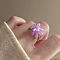Flower Acrylic with Glass Seed Beaded Finger Rings for Women, Medium Orchid, Inner Diameter: 20mm