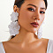 Valentine's Day Cloth Dangle Stud Earrings, Exaggerated Flower, White, 130x70mm