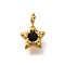 304 Stainless Steel Charms, with Rhinestone, Ion Plating(IP), Star Charm, Real 14K Gold Plated, Jet, 8x6x2.5mm, Hole: 1.2mm
