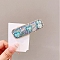 Glass & Imitation Pearl Snap Hair Clips, Rectangle, Aquamarine, 80x25mm