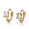 Brass Micro Pave Clear Cubic Zirconia Huggie Hoop Earrings, Ring with Flat Round, Real 18K Gold Plated, 10x2mm, Pin: 1mm