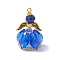 Faceted Glass Pendants, Angel Charm, with Antique Golden Alloy Wing and Golden Iron Loop & Glass Pearl Beads & Glass Seed Beads, Blue, 31x20x20mm, Hole: 2mm