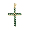 Brass Micro Pave Cubic Zirconia Pendants, Cross Charms, Rack Plating, Cadmium Free & Lead Free, Lasting Plated, Real 18K Gold Plated, Sea Green, 33.5x22.5x3.5mm, Hole: 4x3mm