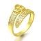 Rack Plating Belt Shape Brass Micro Pave Clear Cubic Zirconia Open Cuff Rings for Women, Lead Free & Cadmium Free, Long-Lasting Plated, Golden, Inner Diameter: 18mm