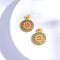 Brass Pendant, with Enamel, Flat Round with Mandala Pattern, Golden, Colorful, 31x24mm, Hole: 5mm