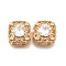 Brass Glass Beads, Real 18K Gold Plated, Square, Clear, 13.5x13.5x7.5mm, Hole: 1.8mm
