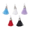 5Pcs 5 Colors Handmade Polycotton(Polyester Cotton) Tassel Pendants, with Tibetan Style Alloy Findings and ABS Plastic Imitation Pearl, Mixed Color, 40.5x10mm, Hole: 3mm, 1pc/color