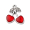 Cherry Alloy Pendants, with Rhinestone & Enamel, Red, Platinum, 18x16.5x3mm, Hole: 2mm