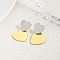 Brass Dangle Stud Earrings, Two Tone Heart, Platinum & Golden, 30x21mm