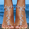 Leaf Alloy Crystal Rhinestone Toe Ring Anklets for Women, Silver, 6-1/4 inch(160mm)