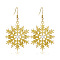 Snowflake Alloy Dangle Earrings, with Rhinestone, Golden, 59.6x35.8mm