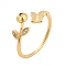Butterfly Brass Micro Pave Cubic Zirconia Ring Settings, For Half-drilled Beads, Cadmium Free & Lead Free, Rack Plating, Long-Lasting Plated, Real 18K Gold Plated, Pin: 1.5mm, US Size 5 1/4(15.9mm)