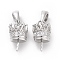 Rhodium Plated 925 Sterling Silver Cup Peg Bails, with Clear Cubic Ziconia, Crown, for Half Drilled Beads, Platinum, 11x6mm, Hole: 4x2.3mm, Pin: 0.6mm