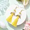Angel 304 Stainless Steel Dangle Earrings, with Seed Beads & Polyester Tassel & Glass Pearl Round Beads, Antique Golden, Yellow, 70~74x22mm