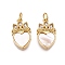 Brass Micro Pave Clear Cubic Zirconia Pendants, Cadmium Free & Lead Free, with Shell & Jump Ring, Heart & Crown Charms, Real 18K Gold Plated, 18.5x10.5x3mm, Hole: 3mm