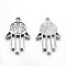 Tibetan Style Alloy Pendants, Cadmium Free & Nickel Free & Lead Free, Hamsa Hand/Hand of Fatima/Hand of Miriam, Antique Silver, 22x15x1.5mm, Hole: 2mm