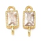 Brass Pave Cubic Zirconia Rectangle Connector Charms, Golden, Rack Plating, Cadmium Free & Lead Free, Long-Lasting Plated, Clear, 12.5x5x2mm, Hole: 1.4mm and 1.6mm