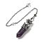 Natural Amethyst Faceted Bullet Pointed Dowsing Pendulums, with Antique Silver Plated Brass Findings, Cadmium Free & Lead Free, Star, 307~310mm, Hole: 2mm