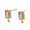 Brass Micro Pave Cubic Zirconia Studs Earrings Finding, Long-Lasting Plated, Lead Free & Cadmium Free, Rectangle, Real 18K Gold Plated, 9x4mm, Hole: 1.5mm, Pin: 12x0.7mm