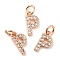 Brass Micro Pave Grade AAA Cubic Zirconia Charms, Letter P, Cadmium Free & Nickel Free & Lead Free, Real Rose Gold Plated, 9x4.5x1.5mm, Hole: 2mm