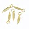 Brass Pendants, Leaf, Real 18K Gold Plated, 15x3.5x0.3mm, Hole: 3.5mm