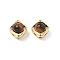 Brass Pave Natural Tiger Eye Rhombus Multi-Strand Links, with Clear Cubic Zirconia, Real 18K Gold Plated, 9x9x7.5mm, Hole: 1.8mm