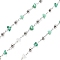 Handmade Brass & Glass Bead Chains, for Necklaces Bracelets Making, Long-Lasting Plated, Soldered, with Spool, Green, 4.5x4.5x3mm, about 16.40 Feet(5m)/Roll