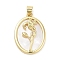 Rack Plating Brass Pave Shell Pendants, Oval with Flower Charms, Long-Lasting Plated, Lead Free & Cadmium Free, Real 18K Gold Plated, 25x17.5x3mm, Hole: 5x3.5mm