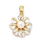Brass Micro Pave Cubic Zirconia Pendants, Flower, with ABS Plastic Pearl, Long-Lasting Plated, Rack Plating, Lead Free & Cadmium Free, Real 18K Gold Plated, 16.5x15x6mm, Hole: 4.5x2.5mm