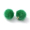 Faux Mink Fur Covered Pendants, with Iron Findings, Round Charms, Dark Green, 17x15mm, Hole: 1.8mm