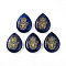 Natural Lapis Lazuli Pendants, Teardrop Charms with Golden Metal Enlaced Hamsa Hand, 32.5~33.5x24.5~25.5x7~8mm, Hole: 2mm