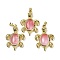 Cherry Quartz Glass & Brass Pendants, Rack Plating, Cadmium Free & Lead Free, Sea Turtle Shaped, 38x27.5x7mm, Hole: 8x5mm
